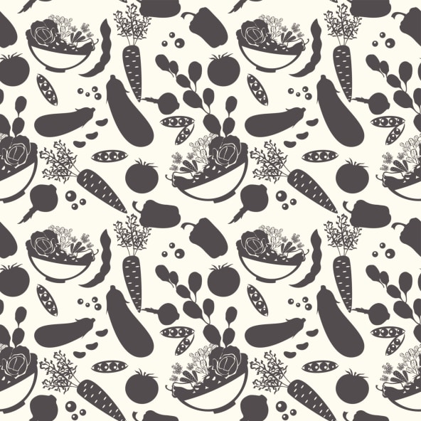 Seamless pattern with silhouettes of vegetables