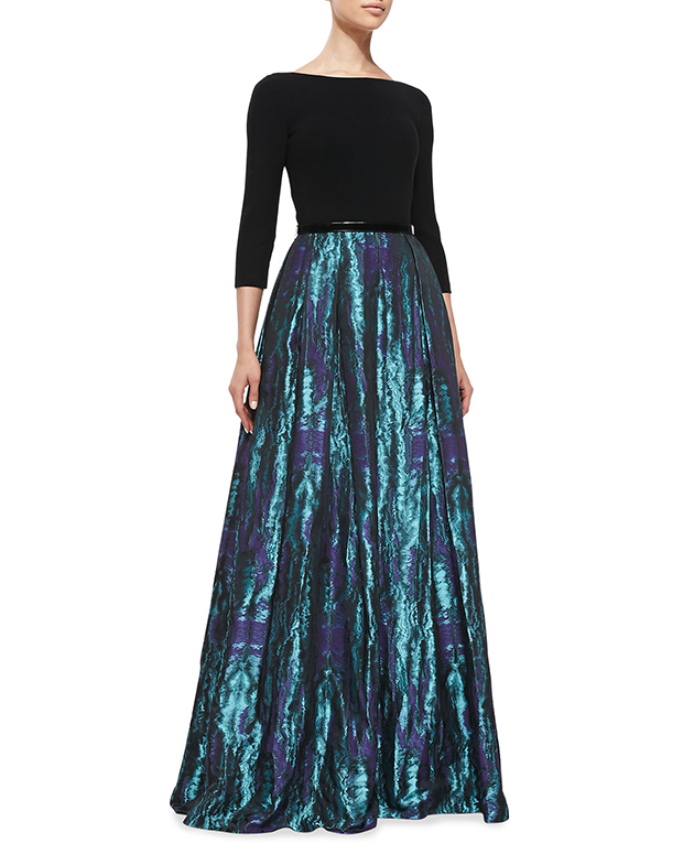 GET THE LOOK: Theia, ¾ Sleeve Floral Print Skirt Gown, $1,095 > 