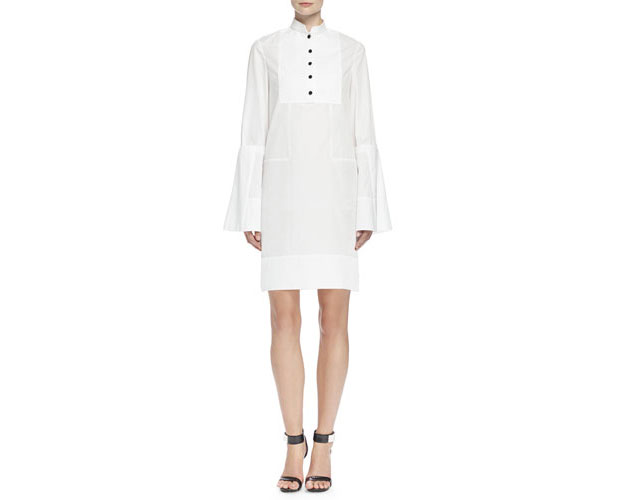 GET THE LOOK: Alexander McQueen, Bib-Front Mandarin Collar Tunic Dress, $1,175 > 