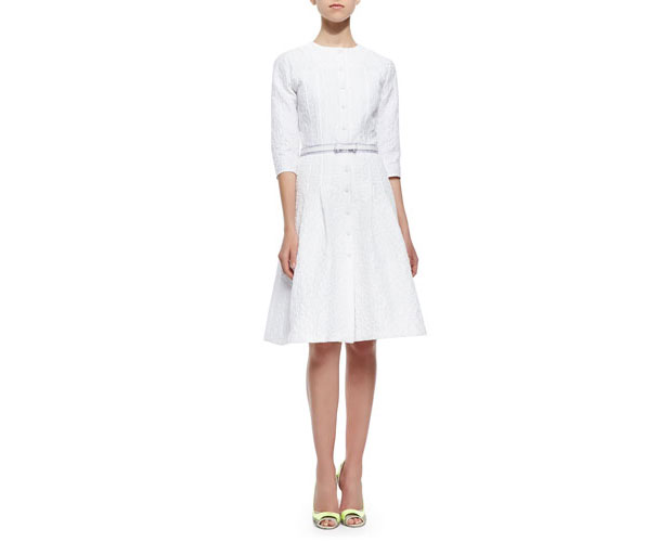 GET THE LOOK: Carolina Herrera, Three-Quarter Sleeve Bubble Jacquard Shirtdress, $2,690 > 
