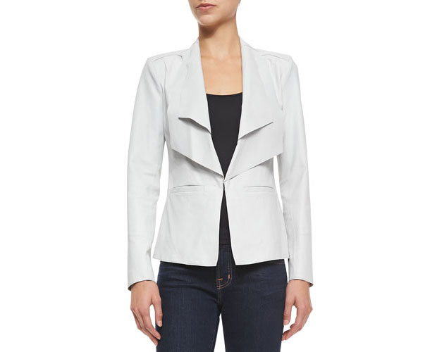 GET THE LOOK: LaMarque, Long Leather Jacket W Double Collar Cloud Leather Jacket, $455 > 