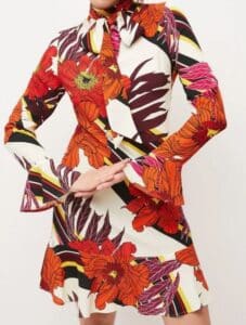 Stripe Floral Tie Neck Woven Mini Dress