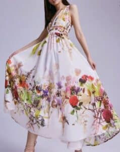 Wild Rose Garden Border Silk Cotton Maxi Dress