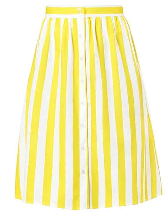 Allegra K Women's Striped Button Front Elastic Back Waist A-Line Midi Skirt