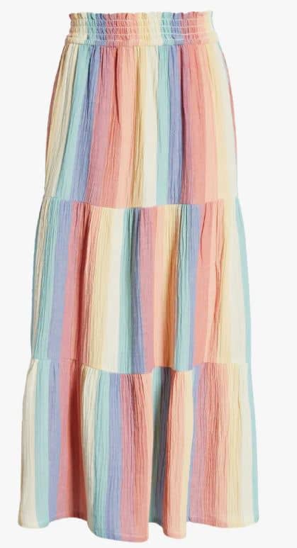 Corrine Rainbow Stripe Tiered Maxi Skirt