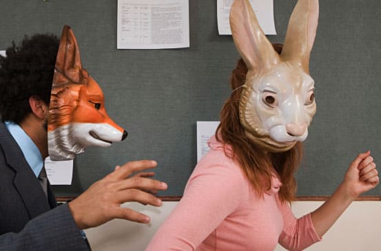 Office-workers-fooling-around-in-masks
