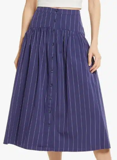 Pinstripe Button Front Cotton Poplin Skirt