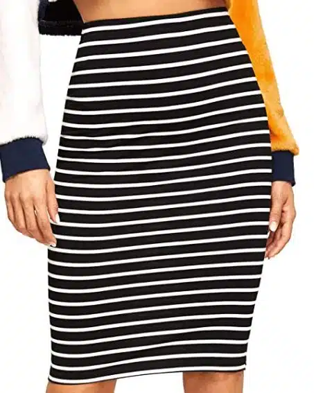 SheIn Women's Striped Knee Length Elastic Waist Bodycon Pencil Skirt