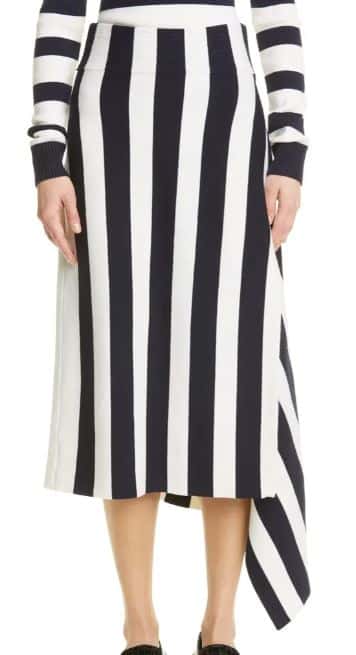 Stripe Asymmetric Merino Wool Blend Sweater Skirt