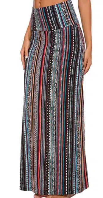 Urban CoCo Women's Stylish Spandex Comfy Fold-Over Flare Long Maxi Skirt