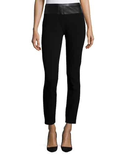 Leather-Waist Skinny Pants
