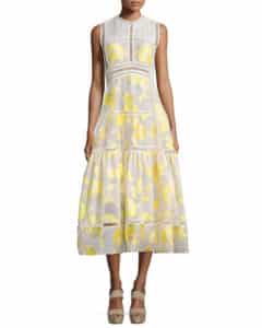 Rebecca Taylor Ella Sleeveless Floral Tea-Length Dress, Lemon