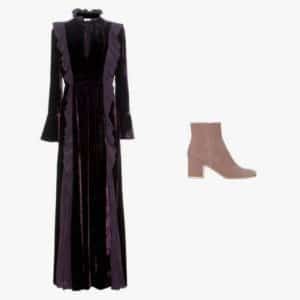 Fendi velvet and silk gown; Gianvito Rossi Margaux velvet ankle boots