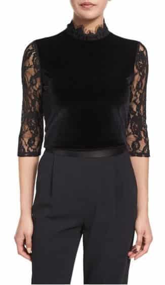 Jenny Velvet & Lace Mock-Neck Top, Alice + Olivia