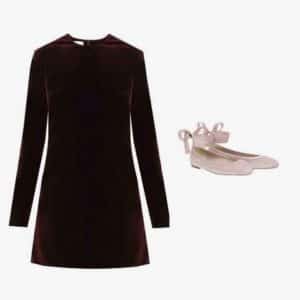 Racil Ara cotton-blend velvet dress; Aerin velvet round-toe ballet flat