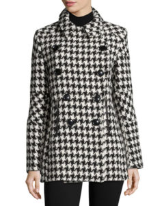 Sofia Cashmere Double-Breasted Houndstooth Peacoat