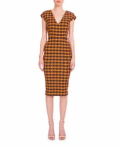 Victoria Beckham Cap-Sleeve Geometric-Print Dress