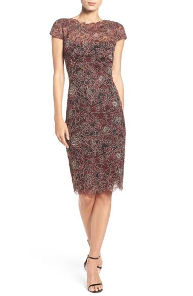 Embroidered Mesh Sheath Dress