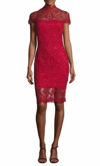 Short-Sleeve Lace Illusion Cocktail Dress