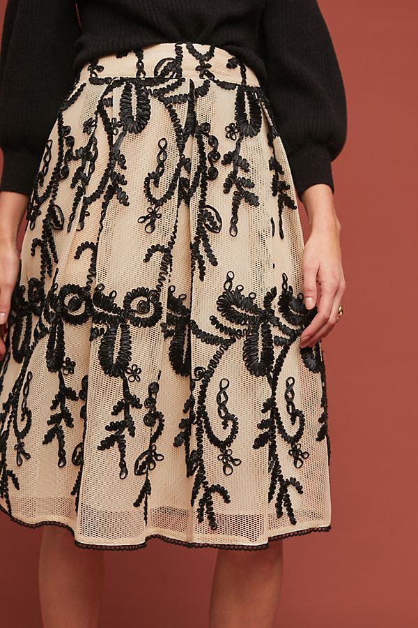Anthropologie Embroidered Tulle Skirt