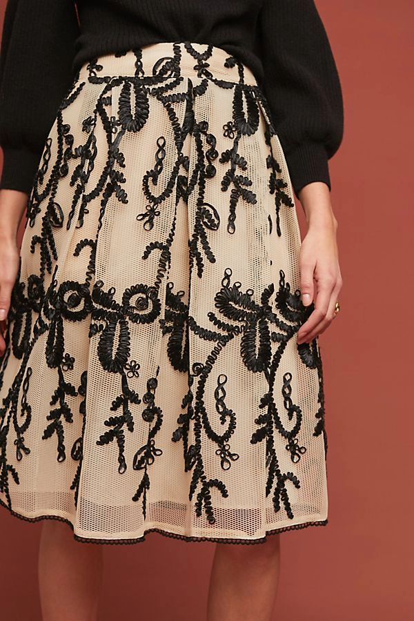 Anthropologie Embroidered Tulle Skirt