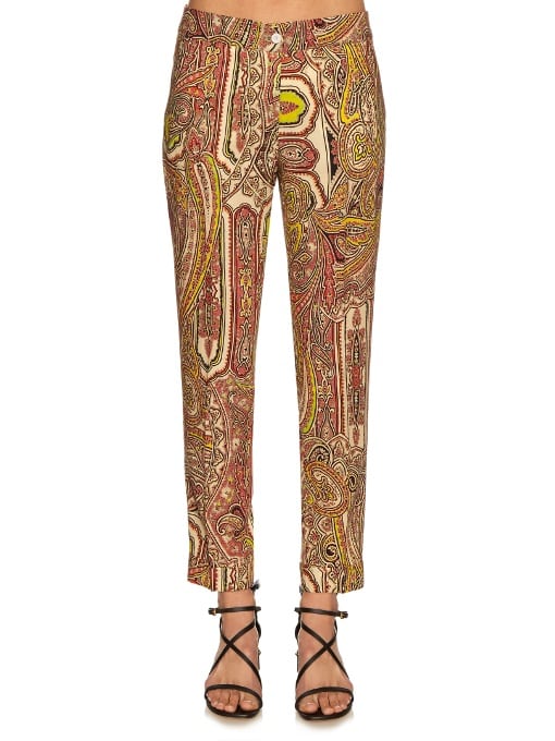 Decorative-Print Wool Cigarette Trousers