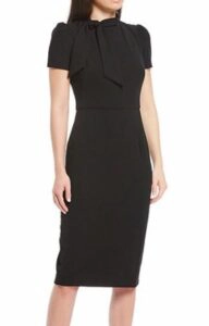 Maggy London Tie Neck Puff Sleeve Stretch Crepe Sheath Dress