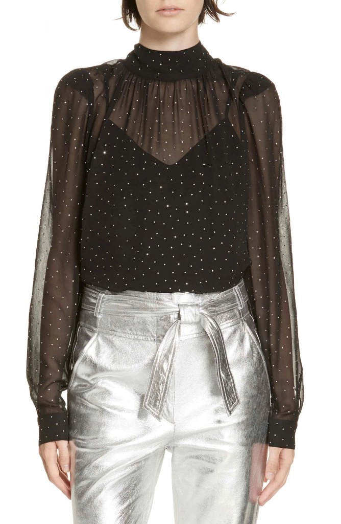 Veronica Beard Melling Sheer Rhinestone Blouse