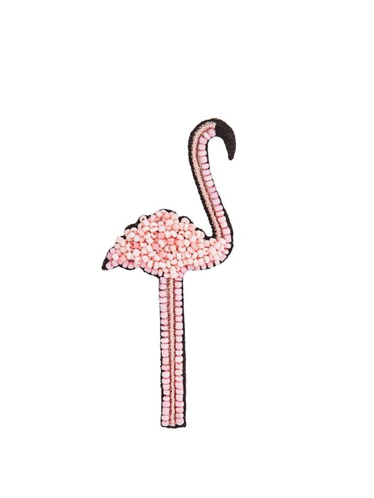 Bead-Embellished Flamingo Brooch
