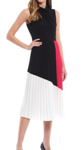 Karl Lagerfeld Pleated Colorblock Hammered Mock Neck Sleeveless Dress