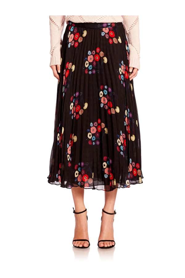 Tanya Taylor Pleated Floral Skirt