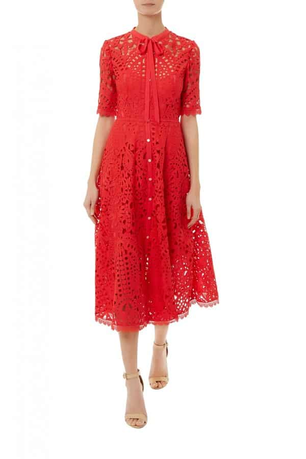 Berry Lace Neck Tie Dress