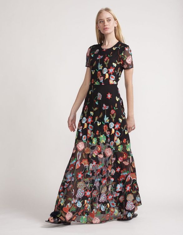 Embroidered Tulle Lace Maxi Dress