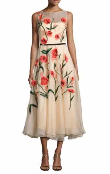 Floral-Appliqué Sleeveless Midi Dress