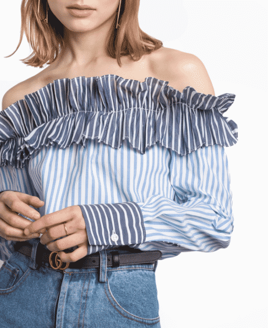 Paola Ruffled Stripe Off the Shoulder Shirt