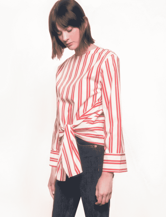 Pixie Market Red Stripe Front Tie Shirt