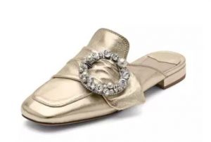 Pearly-Buckle Leather Mule