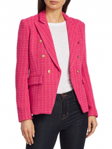 Alexa Tweed Double Breasted Blazer in Hot Pink Tweed