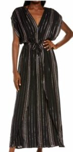Elan Metallic Stripe Maxi Cover-Up Caftan