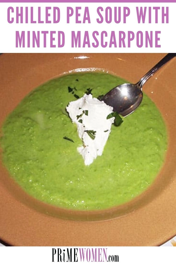 CHILLED PEA SOUP WITH MINTED MASCARPONE RECIPE