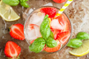 Strawberry basil bourbon whiskey cocktail recipe
