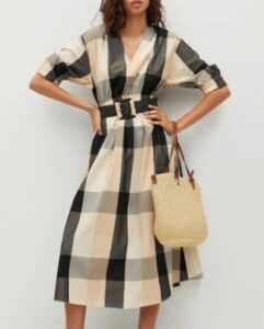 Mango Check belt dress
