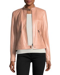 Leather Moto Jacket w/ Quilted Shoulders