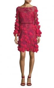 3D Floral Long-Sleeve Cocktail Dress