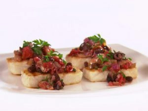 Halibut with Artichoke and Olive Caponata