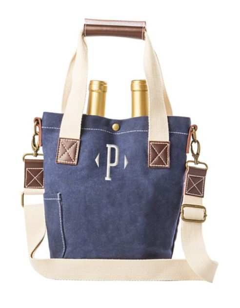 Cathy's Concepts Waxed Canvas and Leather Wine Tote