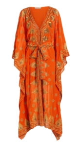 Alice + Olivia Marva Embroidered Belted Maxi Caftan