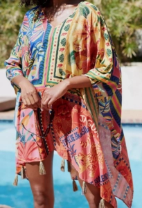 Anthropologie Farm Rio Tasseled Caftan