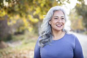 A portrait of a senior woman