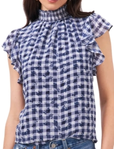 1.State Flutter Sleeve Smocked Neck Blouse